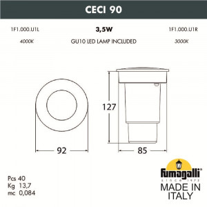 1F1.000.000.AXU1L Уличный встраиваемый светильник Fumagalli Ceci