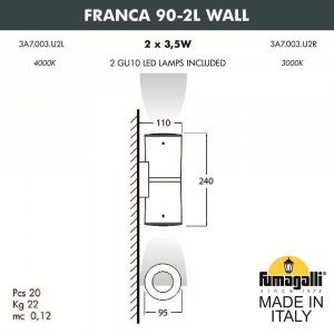 3A7.003.000.LXU2L Уличный настенный светильник Fumagalli Franca 90