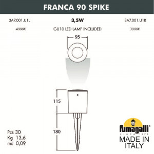 3A7.001.000.LXU1L Ландшафтный светильник FUMAGALLI FRANCA 90 SPIKE