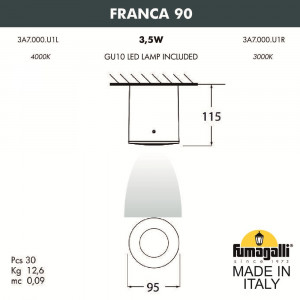 3A7.000.000.WXU1L Уличный потолочный накладной светильник Fumagalli Franca 90