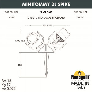 3M1.001.000.WXU2L Уличный грунтовый светильник Fumagalli Minitommy Spike