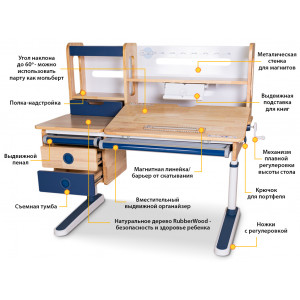 Комплект OXFORD WOOD-BLUE парта и кресло Onyx Mobi