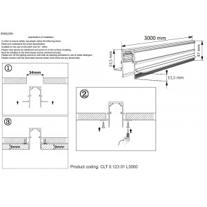 3м. Магнитный встраиваемый шинопровод Space Crystal Lux CLT 0.123 01 L3000 BL